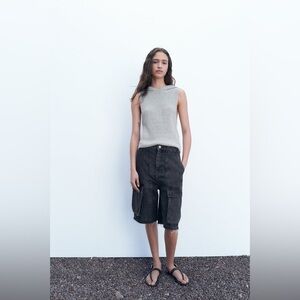 ZARA Hooded Knit Top - Gray - Size S